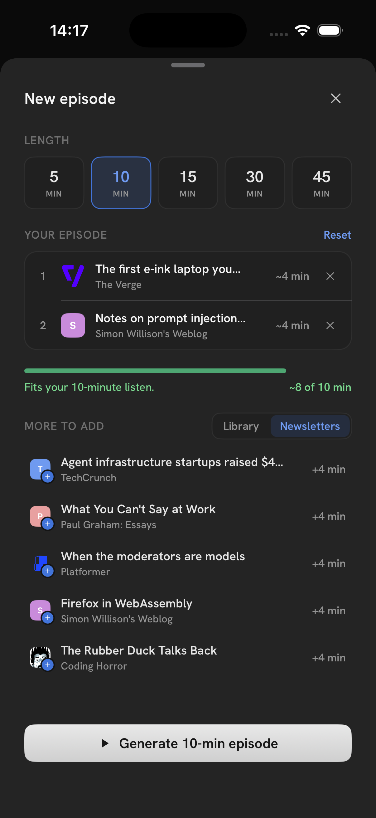 Building a generated podcast episode from your saved articles